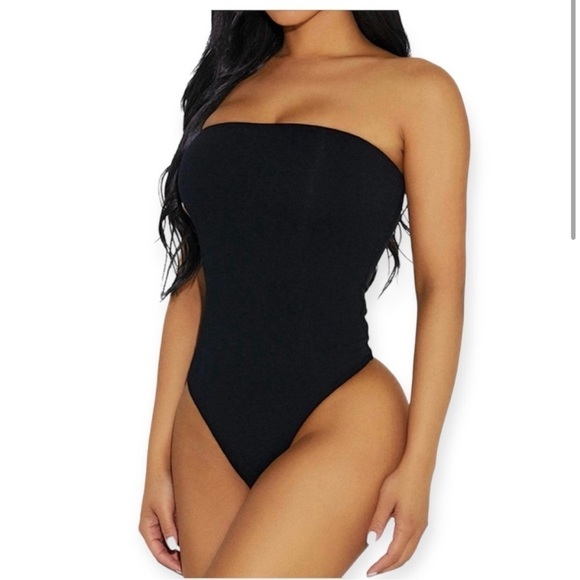 NAKED WARDROBE Strapless Velour Unitard Bodysuit, Black, Size XS, NWT - Picture 4 of 11